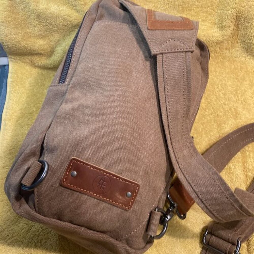 United Leather Canvas Sling Bag Brown NWOT - Picture 5 of 16